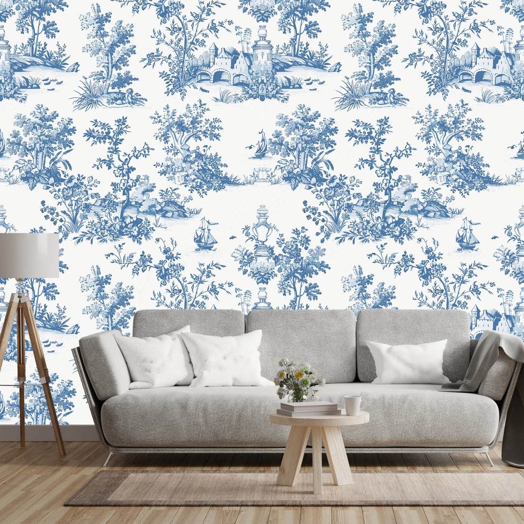 Toile De Jouy French Style Wallpaper Removable Wall Mural Botanical ...
