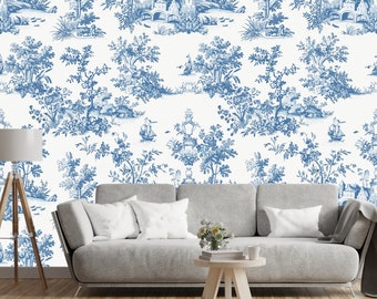 Toile De Jouy French Style Wallpaper Removable Wall Mural Botanical Home Decor Vintage Floral Design Gift Idea French Country Wall Print