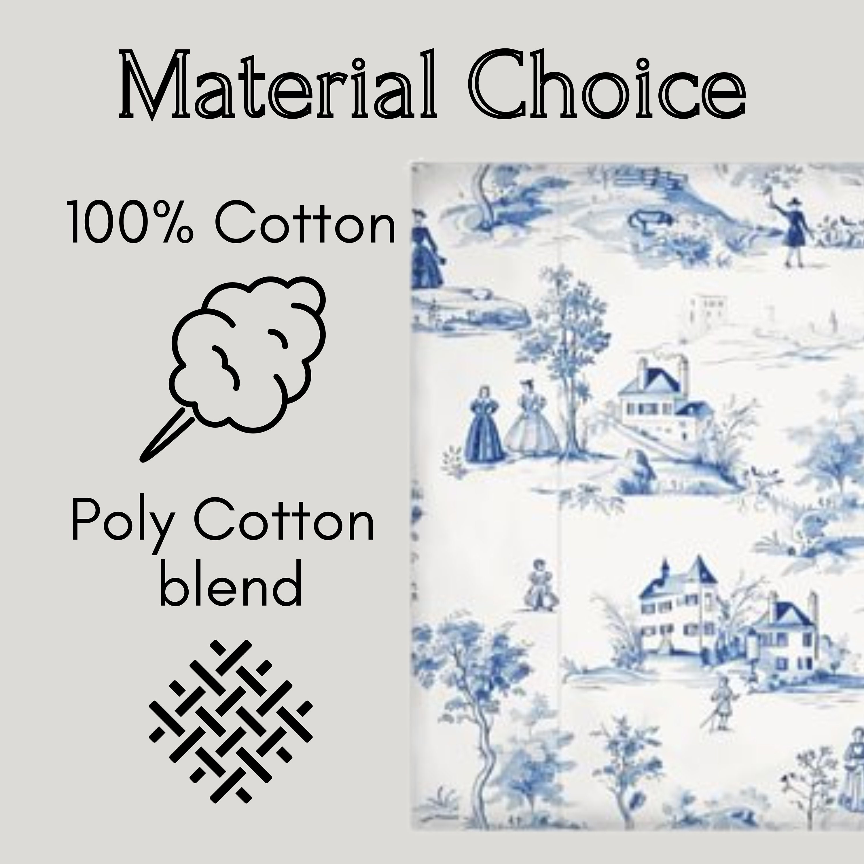 Custom French Country Duvet Cover Blue Toile Cotton Bedding