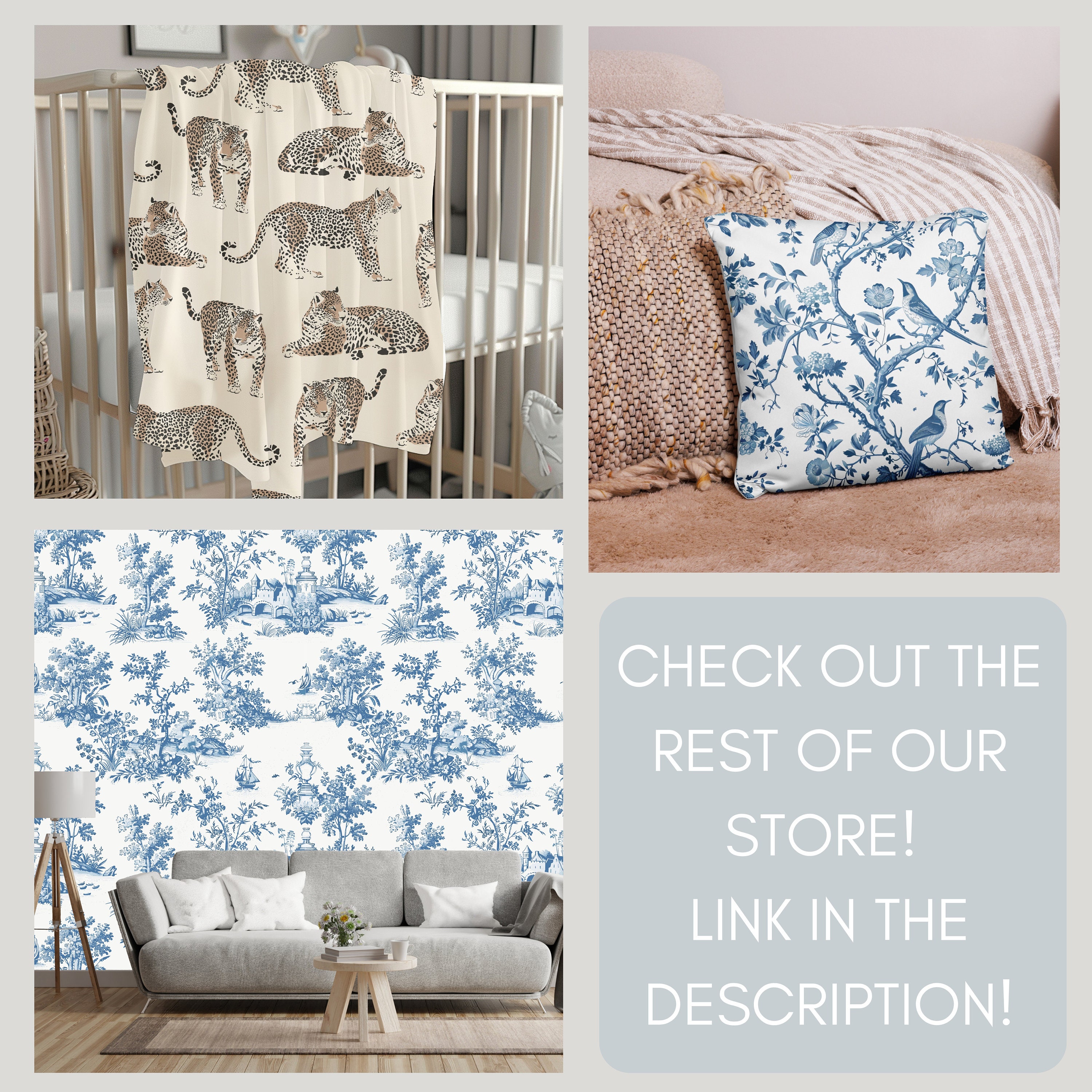 Custom French Country Duvet Cover Blue Toile Cotton Bedding