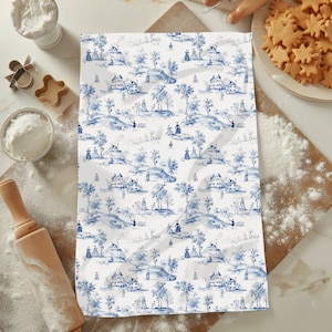 Custom Toile French Country Kitchen Towel Personalized Cotton Toile De Jouy Dish Towel Vintage French Style Countryside Tea Towel Gift Idea