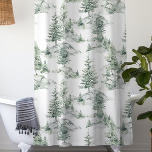 Forest Shower Curtain Rustic Forest Toile Bathroom Decor Botanical Print Grandmillennial Green Decor For New Home Gift Bath Curtain Toile