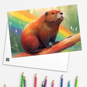 castor do arco-íris cartão postal | Lésbicas LGBTQ | 4" x 6" (sem envelope)