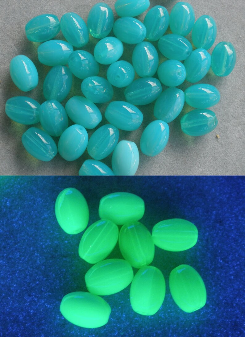 Black Light Glow in the Dark Glass Beads Blue Melon 6x9mm 60pc Etsy