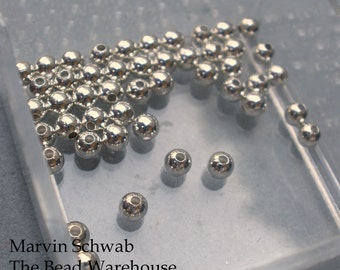 Argent sterling 3mm Perles rondes Heavy Wall USA 100pc