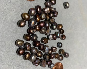 Fresh Water Baroque Button Pearl Beads 50 pieces loose average 6mm light grey to Bronze