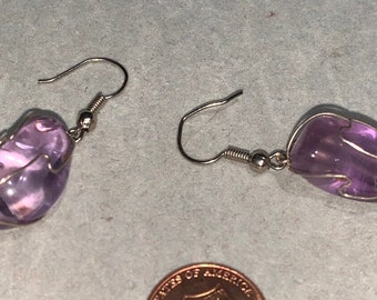 Silver Plated Earrings Amethyst In bird cage