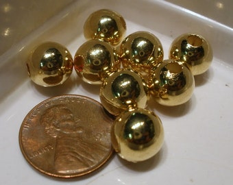 Gold Plated Round Smooth 10mm Beads 20 pc Heavy solid metal