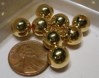 Gold Plated Round Smooth 10mm Beads 20 pc Heavy solid metal