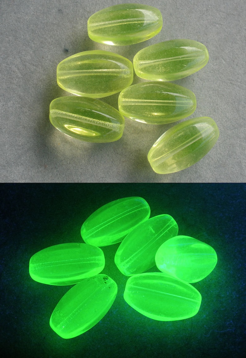 Black Light Glow in the Dark Glass Beads Yellow Melon 10x20mm Etsy
