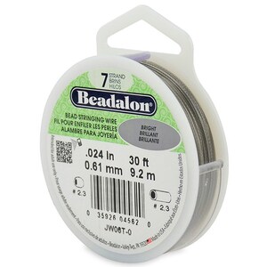 May include: A spool of 7-strand bead stringing wire, 0.024 inches in diameter, 30 feet long. The spool is labeled "Beadalon" and has a barcode. The wire is silver in color.