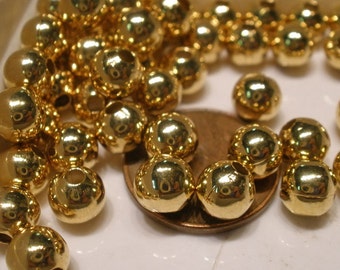 Gold Plated Round Smooth 6mm Beads 250 pc Heavy solid metal