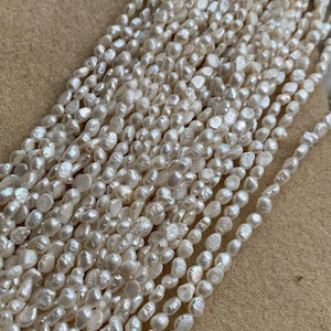 SPECIAL Fresh Water Pearls Rice Shape 16 Inch Strand White Pearl Beads 4x6mm