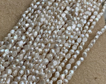 SPECIAL Fresh Water Pearls Rice Shape 16 Inch Strand White Pearl Beads 4x6mm