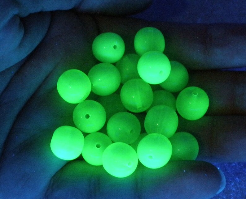 Black Light Glow in the Dark Glass Beads Green Blue Round 10mm Etsy
