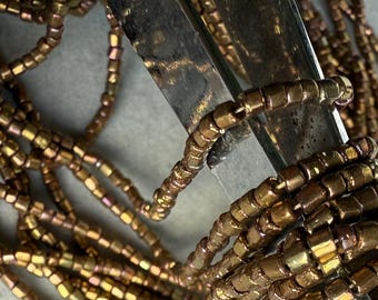 Vintage Czech Glass Seed Bead Hanks Bronze tubes 2.2x3.4mm