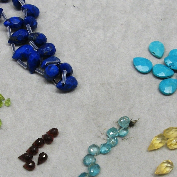 Choose Briolette Focal Gem Stone Beads Peridot Citrine Appetite Turquiose Lapis Garnet 10 piece lot