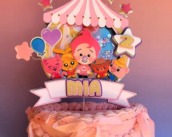 Personalized Light-Up Cake Topper with Shaker: Layered Paper Art, Custom Theme, Plim Plim