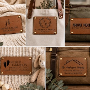 Gepersonaliseerde leren patch met gravure, naam- of logolabel voor hoeden, dekens, jassen, leren label, handgemaakt leren label.