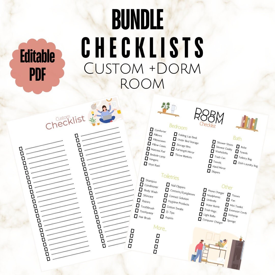 Editable Checklist for College Student Dorm Room Editable Moving List ...
