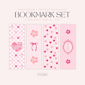 4 Coquette-bladwijzerset Ver. 3, digitale afdrukbare bladwijzer, Pink Girl, Soft Girl-tijdperk, Book Girlie, Reader-tijdperk, Book Lover-bladwijzer
