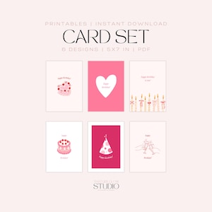 Juego de 6 tarjetas de felicitación de cumpleaños, tarjeta digital imprimible, feliz cumpleaños, tarjeta HDB, tarjeta de felicitación minimalista, paquete de tarjetas, cumpleaños coqueto