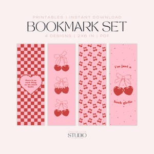 4 Coquette-bladwijzerset Ver. 2, digitale afdrukbare bladwijzer, Pink Coquette Girl, Soft Girl-tijdperk, Book Girlie, Reader-tijdperk, Book Lover-bladwijzer