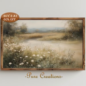 Spring Printable Wildflower Field Landscape Painting, Spring Print Vintage Farmhouse Print Neutral Wall Art Spring Art Digital Download - 87