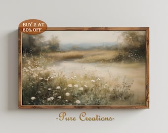 Frühling druckbare Wildblumen Feld Landschaft Malerei, Frühling Druck Vintage Bauernhaus Druck Neutral Wand Kunst Frühling Kunst digitaler Download - 87