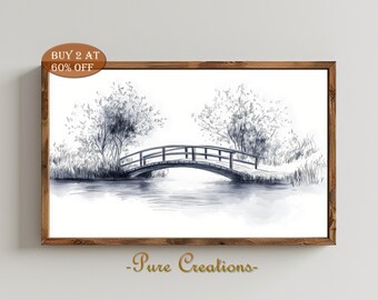 Bridge on a creek sketch | Neutral Minimalist Landscape Sketch | Printable Art Instant Download | Home Decor by Pure Creations - 129