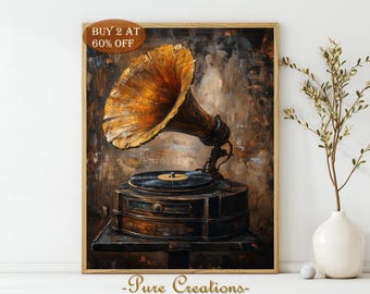 Gramophone Vintage| Rustic Digital Print Art | Instant Download Wall Decor | Large Wall Art| Home Decor by Pure Creations - 91