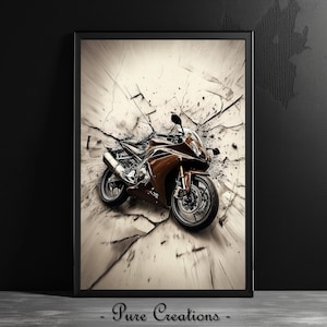 Abstract Sports Bike Art - Front Right View - Speed Power Cracks - Dynamic Racing Motion - Digital Download- Pure Creations - 100