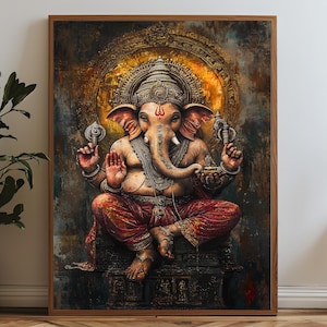 インドの神ガネーシャの手作りミニチュア絵画、紙に描かれたガネーシャ