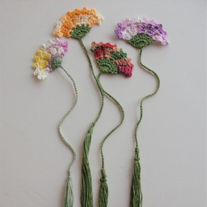 Crochet Wildflower Flower Bookmark Handmade by PaulineAnneCrochet. Color Choice. Page Keeper. Floral Bookmark. Book Club Gift. Gold, Purple+