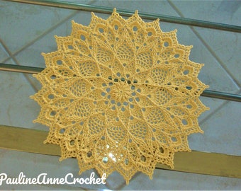 Beautiful highly textured crochet doily in Golden Yellow.! Perfect for Summer decor. Flower center. Handmade by PaulineAnneCrochet