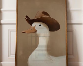 Silly Cowboy Goose Print, Brown Western Nursery Printable Art, Neutral Southeastern Boy Room Animal Wall art, Cowboy hat, Digital Download