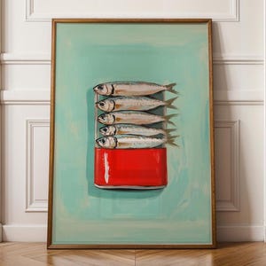 Sardines Painting, Sardine Print, Vintage Fish Wall Art, Vintage Sardine Tin Poster, Seafood Kitchen Print, Nautical Wall Art, Printable Art