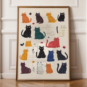 Cute Cat Wall Art, Aesthetic Cat Print Gift, Quirky Cat Art, Cute Nursery Decor, Cat Lover’s Home Decor Cute Kidsroom Cat Art, Kidsroom Art