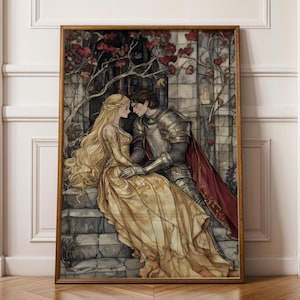Medieval Knight Art Print, Medieval Princess Art Print, Romantic Fairytale Digital Print, Medieval Love Print, Medieval Lovers Digital Art