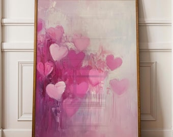 Art mural coeur rose, décoration murale Saint-Valentin, peinture coeur rose, art de la Saint-Valentin pour elle, peinture coeur moderne, impression numérique coeur