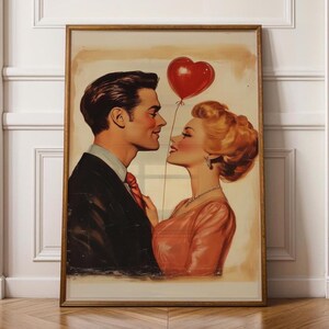 Romantic Vintage Couple Wall Art, Romantic Gift Wall Art, Love Story Wall Print, Romantic Retro Painting, Trendy, Maximalist, Digital, Art