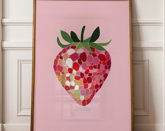 Pink Disco Strawberries Art Print | Wall Art Poster | Pink Kitchen Decor, Preppy | Trendy | Kitchen Decor | Digital PRINTABLE, UNFRAMED Art