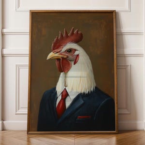 Lustiges Huhn Portrait, rustikaler Digitaldruck, schrulliges Bauernhof Dekor, Hahn Poster, Huhn druckbare Wandkunst, brauner Hintergrund Tierdruck