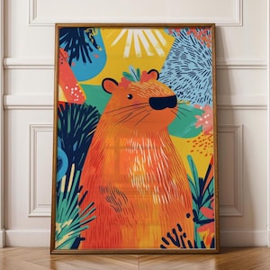 Tropical Capybara Wall Art – Colorful Jungle Animal Print – Boho Capybara Poster for Home Decor, Digital Download, Capybara Print, Printable