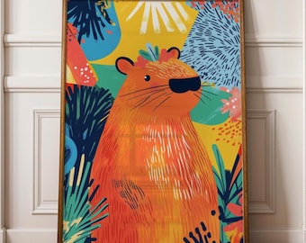 Tropischer Capybara Kunstdruck - Bunter Dschungel Boho Dekor (Digitaler Download)