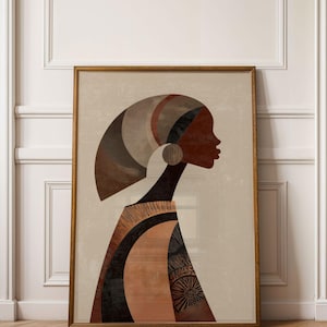 Statement Wall Art Print – Geometric African Woman, Mid Century Boho Style