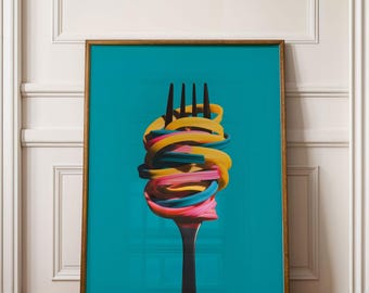 Bunte Pasta Wandbild - Moderne Pop Art Küche Druck, Minimalistische Küchenkunst, Modernes Food Poster, Funky Pop Art Poster, Geschenk für Pasta Liebhaber