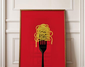 Bunte Pasta Wandbild - Moderne Pop Art Küche Druck, Minimalistische Küchenkunst, Modernes Food Poster, Funky Pop Art Poster, Geschenk für Pasta Liebhaber