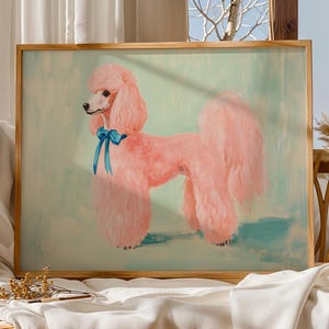 Pink Poodle Digital Art Print - Playful Animal Wall Art for Kids and Modern Rooms - Bold Color Palette,Pink Poodle Wall Art Print, Poddle