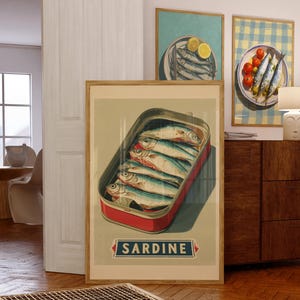 Vintage Sardine Tin Art – Coastal Kitchen Wall Print, Retro Sardine Tin Wall Print, Sardines Painting, Digital Download, Kitchen Sardine Art